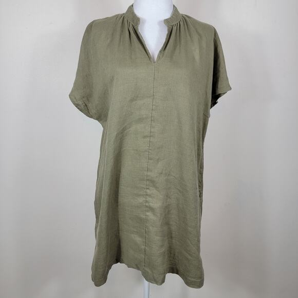 Lands' End Dresses & Skirts - Lands End Linen Dress M 10/12 Green Pockets Pullover Oversized Lagenlook Coastal